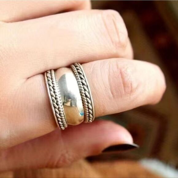 Fashion Wide Ring Silver Plated Braid Edge - Picture 3 of 13